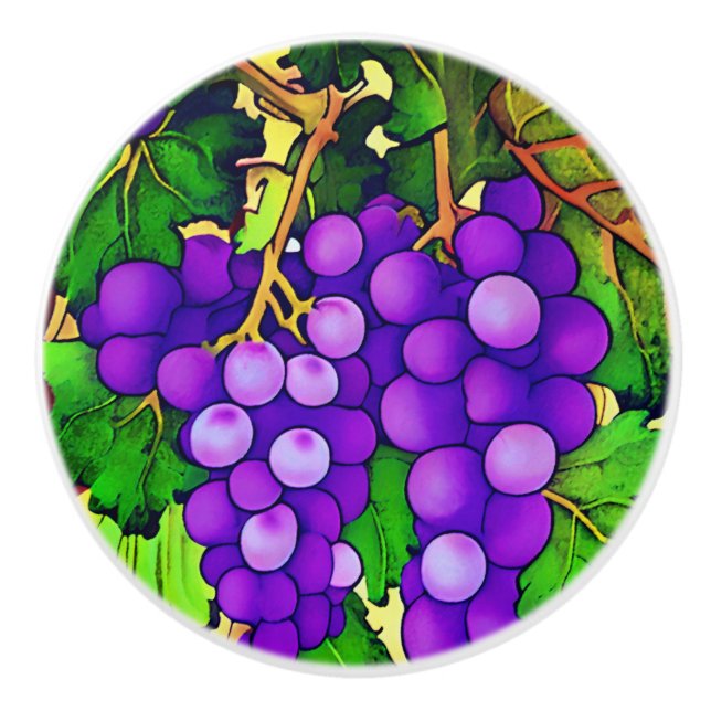 Purple Grapes on the Grapevine  Ceramic Knob (Front)