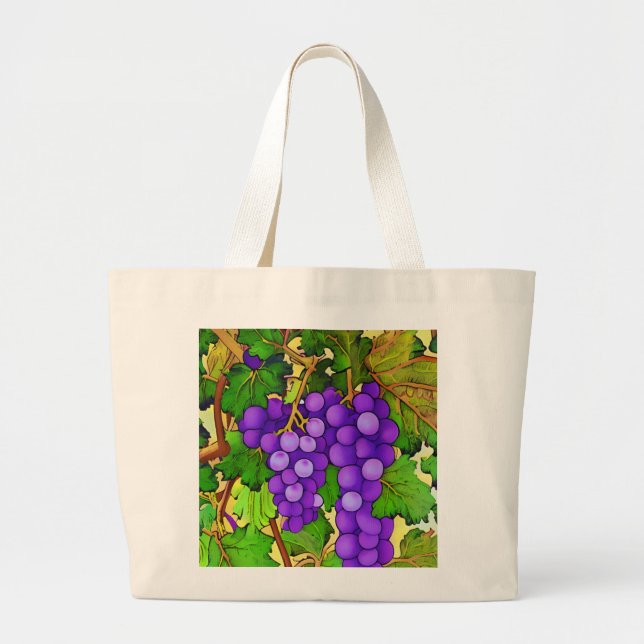 Purple Grapes on the Grapevine Large Tote Bag (Front)