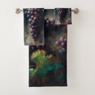 Purple Grapes on the Vine Oil Painting Bath Towel Set