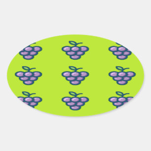 Purple grapes pattern on green oval sticker