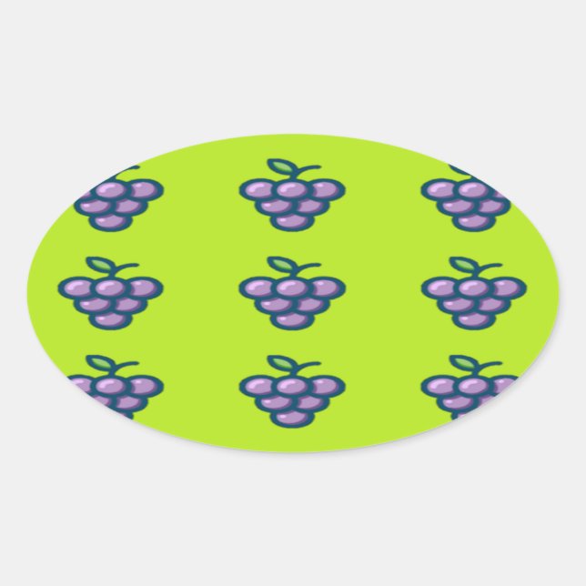 Purple grapes pattern on green oval sticker (Front)