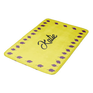 Purple grapes personalised yellow bath mat