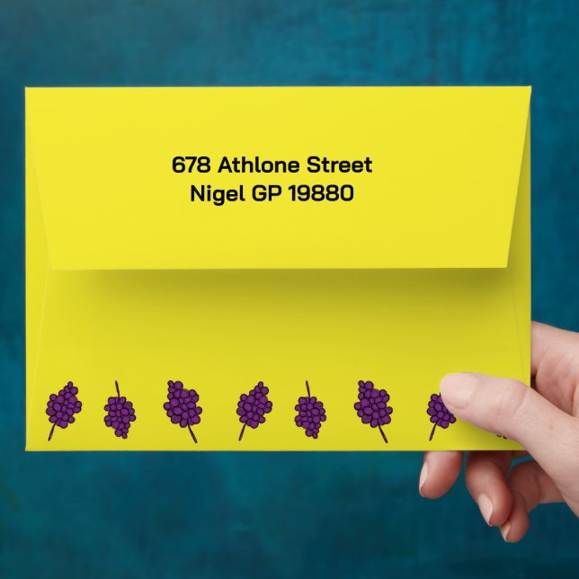 Purple grapes personalised yellow envelope (Hand)