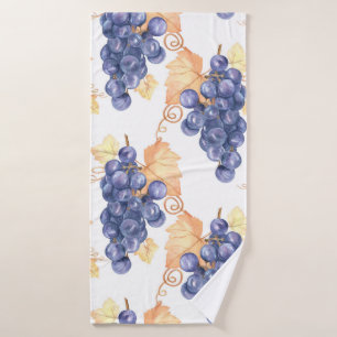 Purple grapes seamless pattern on white isolated b bath towel
