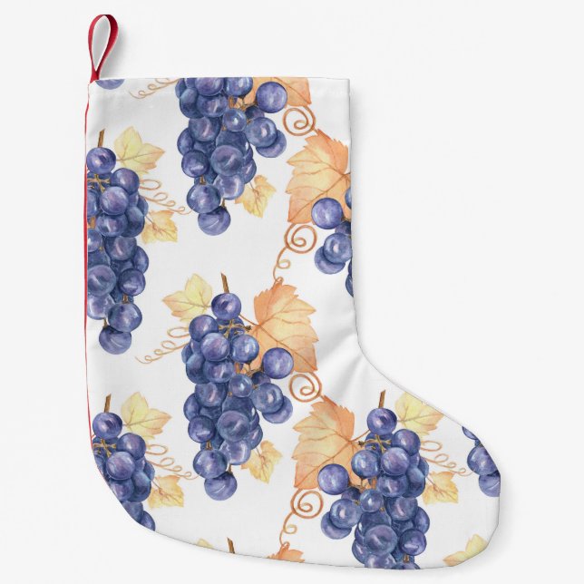 Purple grapes seamless pattern on white isolated b small christmas stocking (Front)