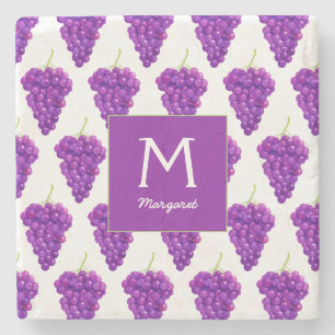 Purple Grapes Wine Vintage Fruit Pattern Stone Coaster