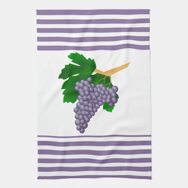 Purple Grapes with Stripes Kitchen Hand Towel (Vertical)