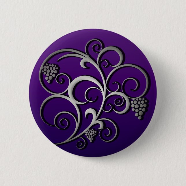 Purple Grapevine & Grapes Retro Fine Art 6 Cm Round Badge (Front)