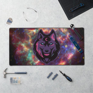 Purple Graphic Art, Cosmic Wolf Desk Mat