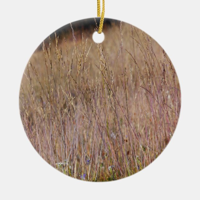 Purple Grass and Wildflowers Ceramic Tree Decoration (Front)