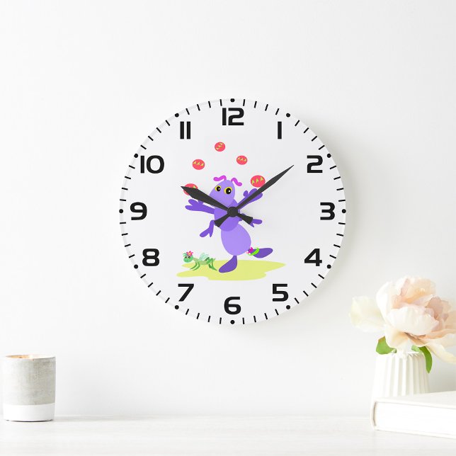 Purple Grasshopper Juggling Fun Creature  Large Clock (Creator Uploaded)