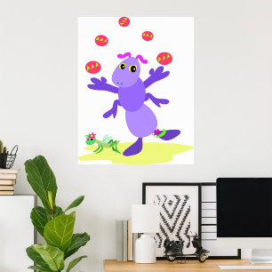 Purple Grasshopper Juggling Fun Creature  Poster