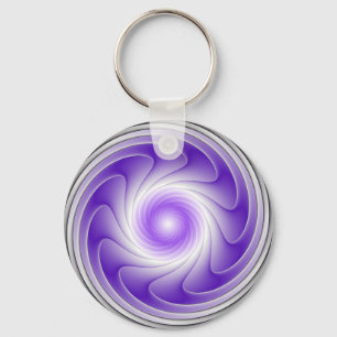Purple Gray 3D Swirl Modern Abstract Fractal Art Key Ring