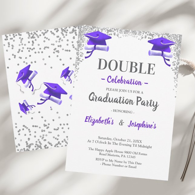 Purple Gray double Celebration Graduation Party  Invitation (Creator Uploaded)