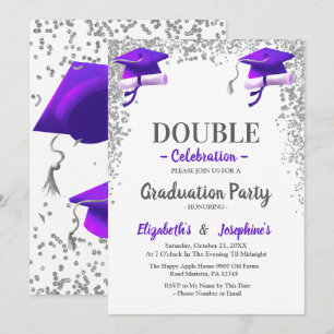 Purple Gray double Celebration Graduation Party  Invitation