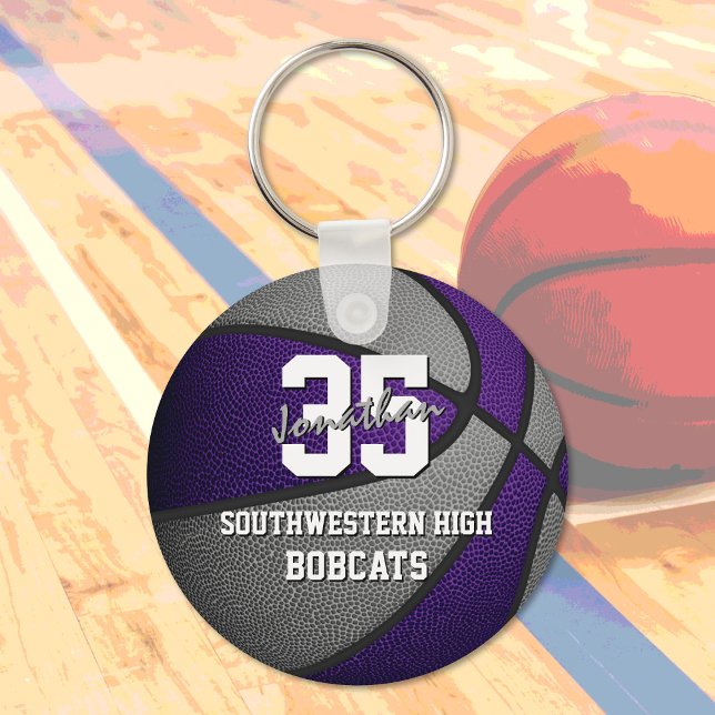 purple gray kids sports gifts basketball team name key ring (Creator Uploaded)