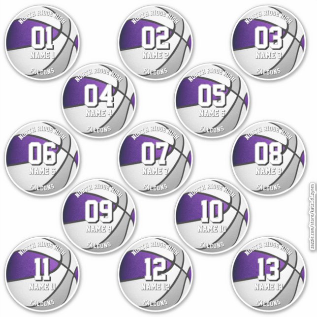 purple gray team colors 13 basketball players (Front)