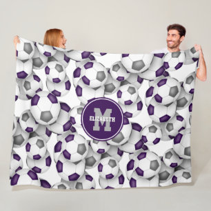 purple gray team colors soccer balls pattern fleece blanket