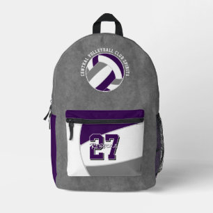 purple gray volleyball team colors team name printed backpack