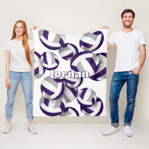 purple gray volleyballs girls sports room decor fleece blanket