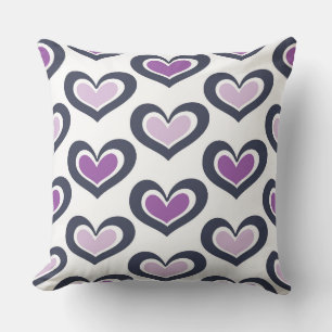 PURPLE GRAY WHITE LOVE HEARTS HUGS KISSES CUSHION