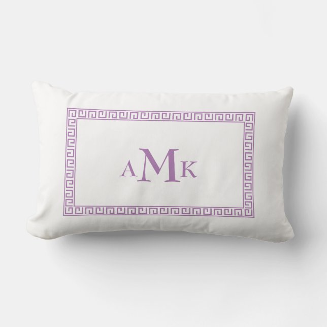Purple Greek Key  Monogrammed Lumbar Pillow (Front)