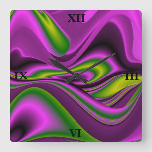 purple green abstract Rainbow-Art Square Wall Clock