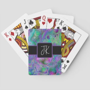 Purple, Green and Blue Fluid Art Marble Bokeh Playing Cards