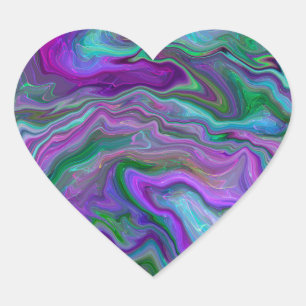 Purple, Green and Blue Fluid Art Marble   Heart Sticker
