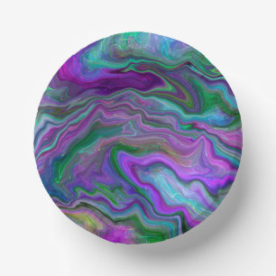Purple, Green and Blue Fluid Art Marble    Paper Plate