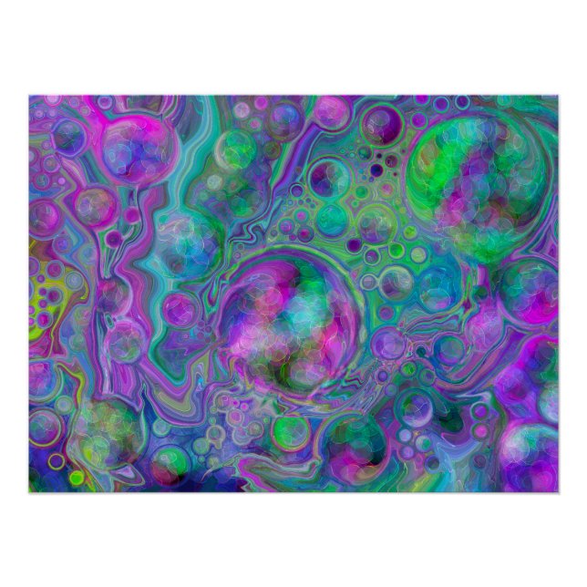 Purple, Green and Blue Marble Bokeh Fluid Art   Poster (Front)
