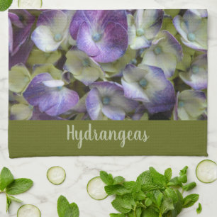 Purple Green and Cream Hydrangea Beautiful Floral Tea Towel