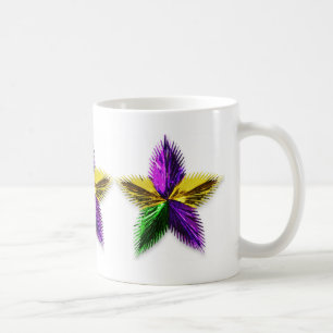 PURPLE GREEN AND GOLD MARDI GRAS STAR COFFEE MUG