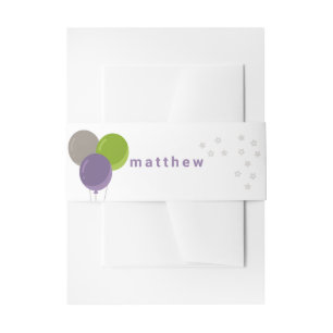 Purple Green and Grey Birthday Balloons Invitation Belly Band