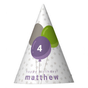 Purple Green and Grey Birthday Balloons Party Hat
