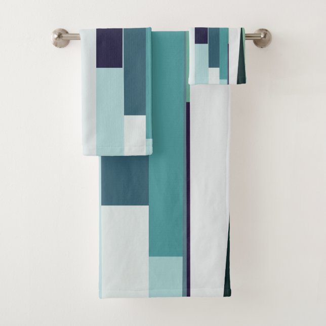 Purple, Green and Turquoise Abstract Stripes Bath Towel Set (Insitu)