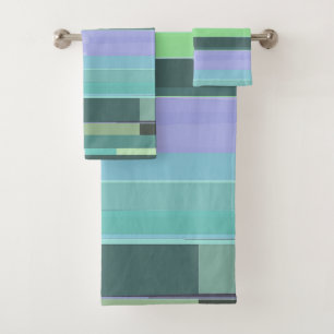Purple, Green and Turquoise Abstract Stripes Bath Towel Set