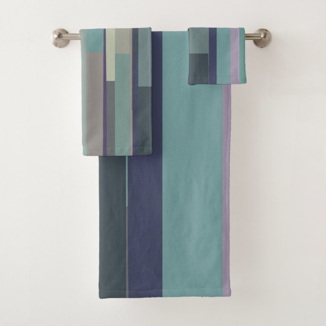 Purple, Green and Turquoise Abstract Stripes Bath Towel Set (Insitu)