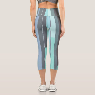 Purple, Green and Turquoise Abstract Stripes Capri Leggings