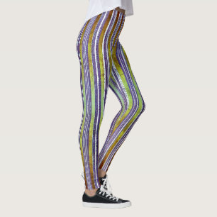 Purple, Green, and White Striped Pattern Leggings