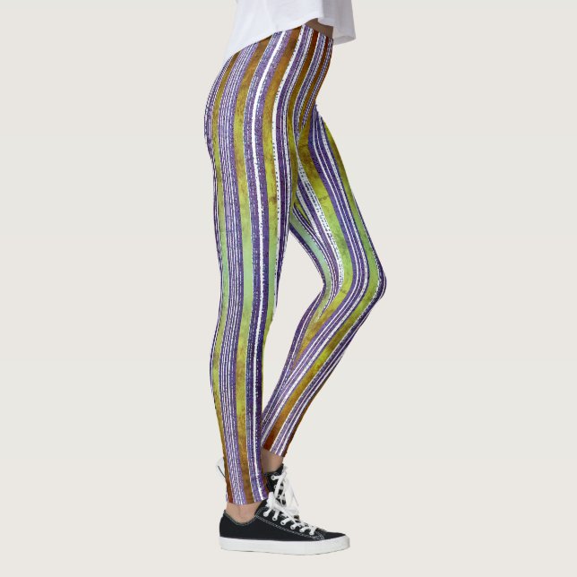 Purple, Green, and White Striped Pattern Leggings (Right)