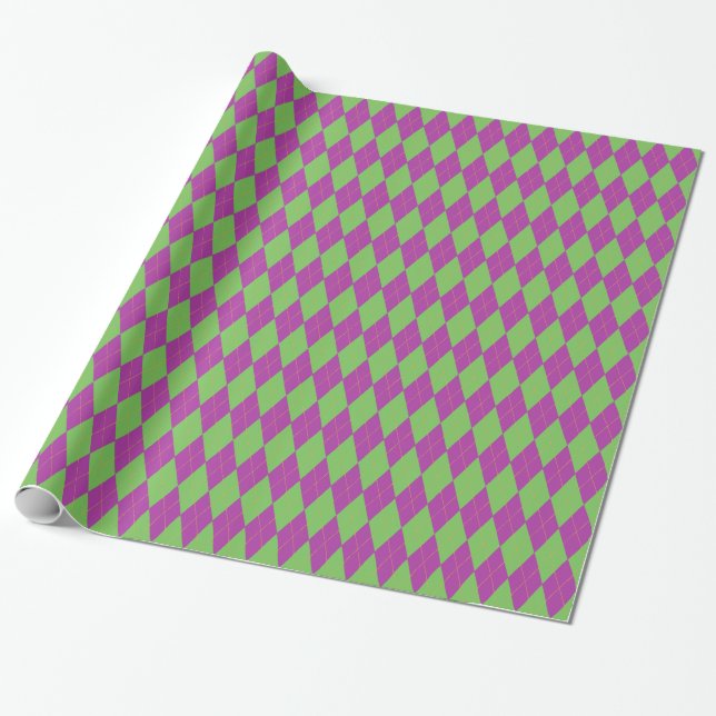 Purple & Green Argyle Wrapping Paper (Unrolled)