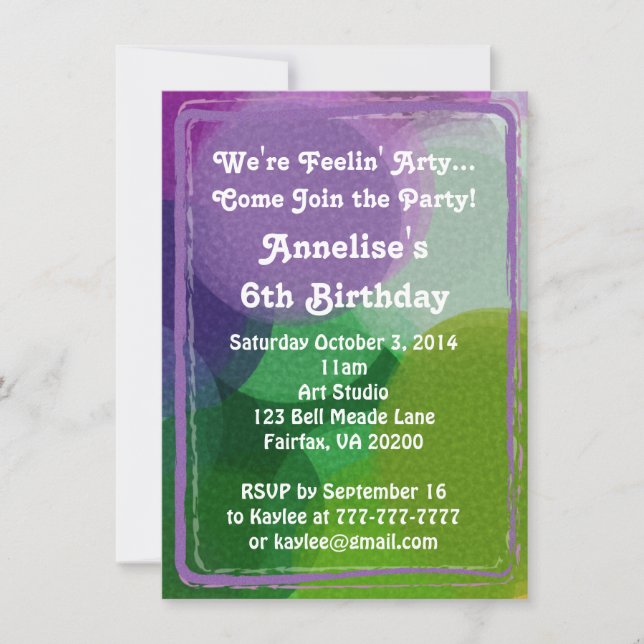Purple Green Art Party Paint Dots Invitation (Front)