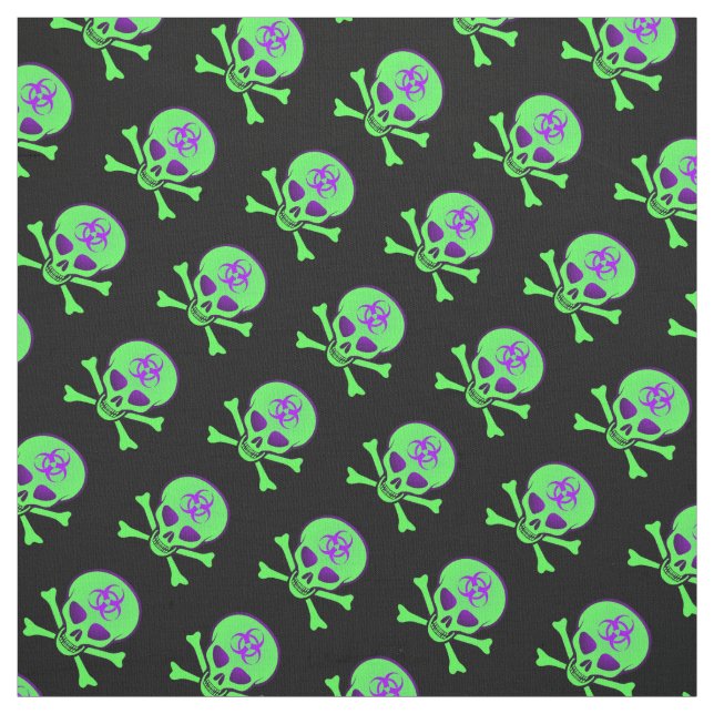 Purple-Green-Black Biohazard Skull Fabric (Swatch)