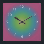 Purple Green Blue Gradient Ombre Aura Square Wall Clock<br><div class="desc">Beautiful digital watercolor Purple Green Blue gradient ombre design. Gradient summer gifts.</div>