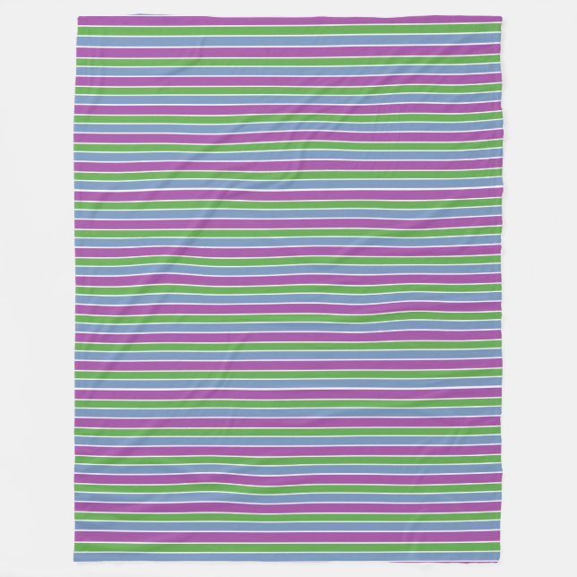 Purple Green Blue Striped Fleece Blanket (Front)