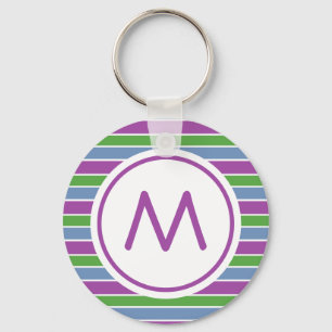 Purple Green Blue Striped Monogram Key Ring