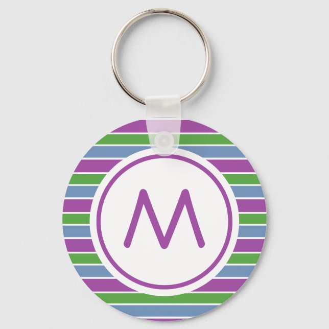 Purple Green Blue Striped Monogram Key Ring (Front)