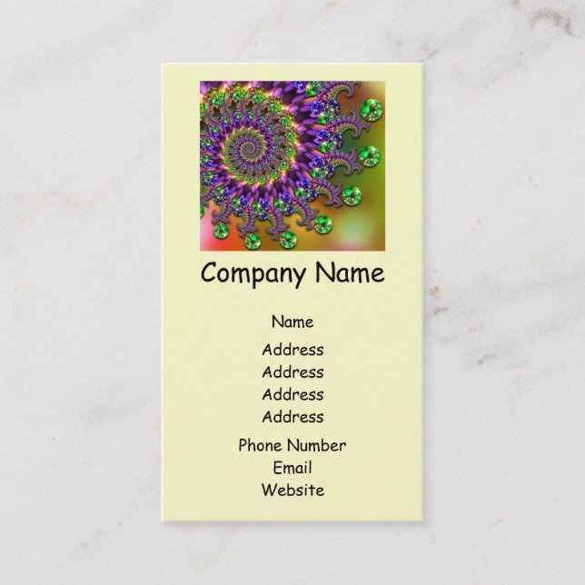 Purple & Green Bokeh Fractal Pattern Business Card (Front)