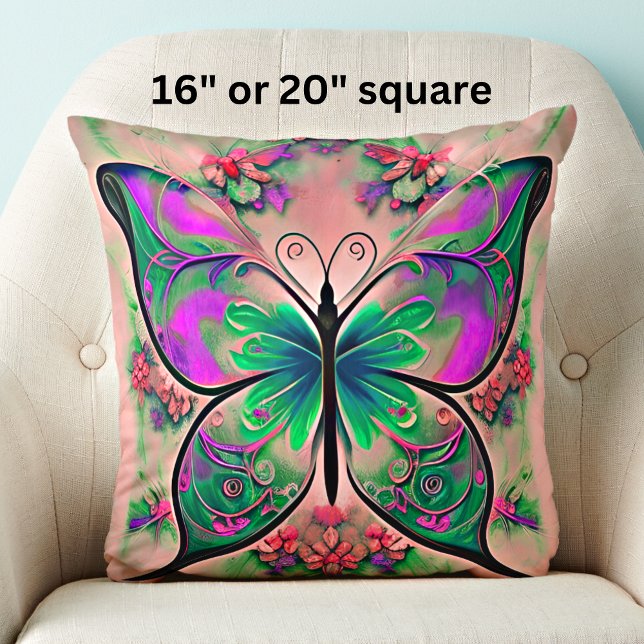 Purple Green Butterfly on Pink  Cushion (Creator Uploaded)
